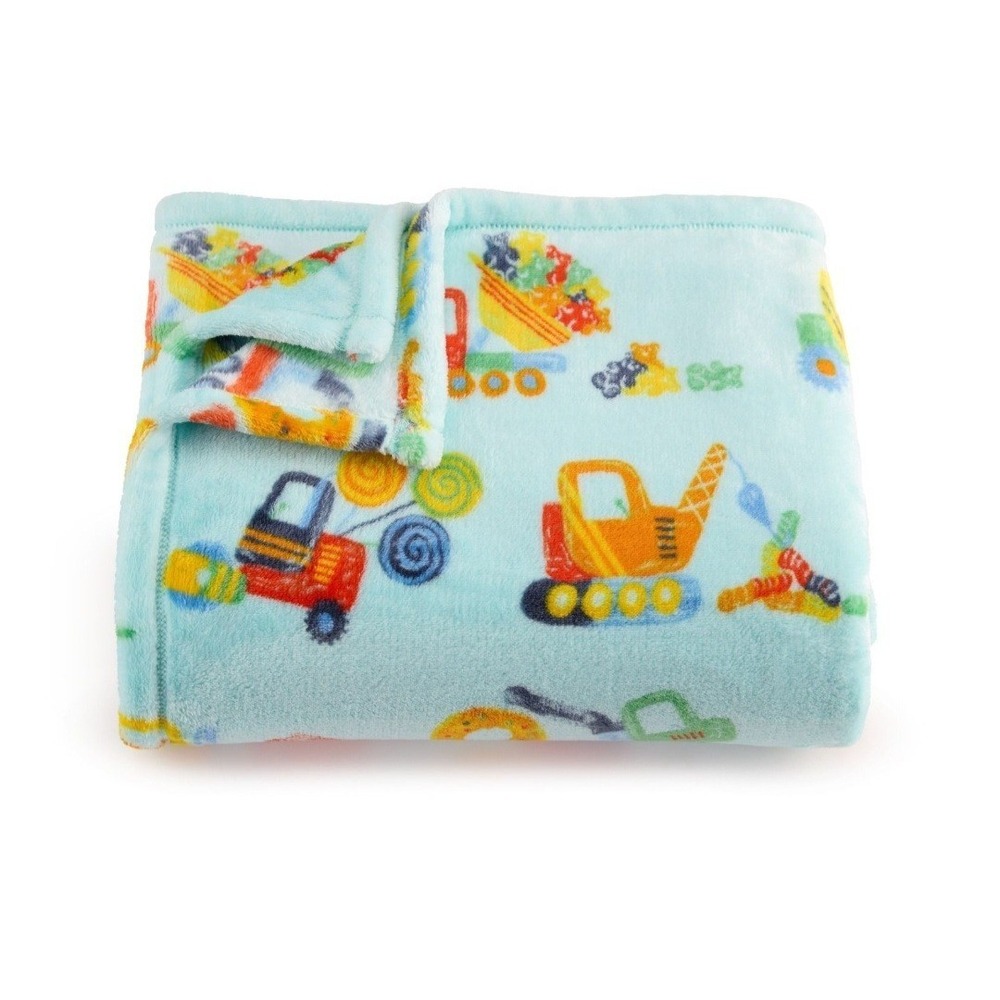 The Big One Kids Construction Trucks Blue Supersoft‎ Plush Throw 5' X 6' *New*